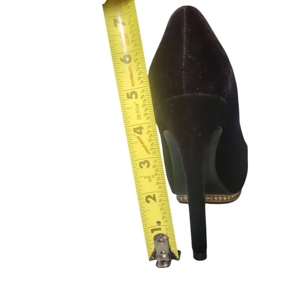 Adrianna Papell Women's Embellished Black Velvet Platform Leather Sole Heel Stil